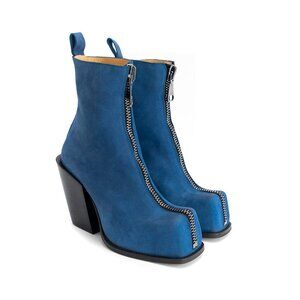 Fluevog- Stand Up Judd, blue suede boots